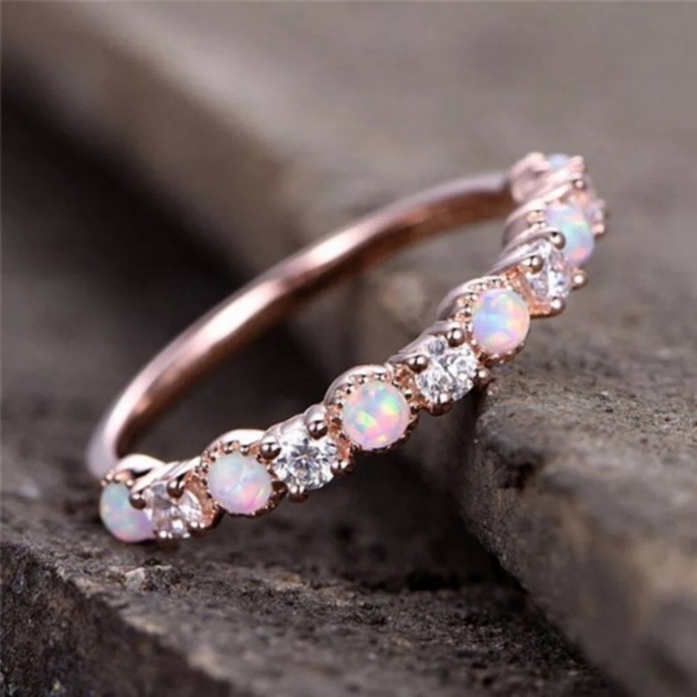 *NEW 18K Rose Gold Diamond Opal Half Eternity Ring - Picture 3 of 5